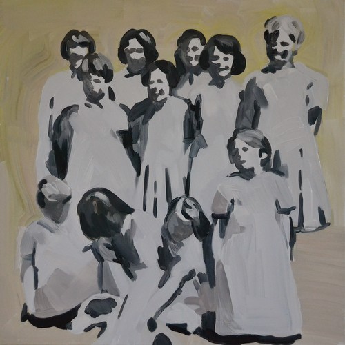 Girls and the dog, 60/60 cm, oil on canvas, 2014<br class=