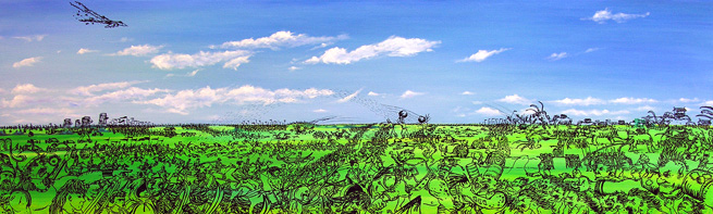 "Life In A Hidden Valley", oil and ink on canvas