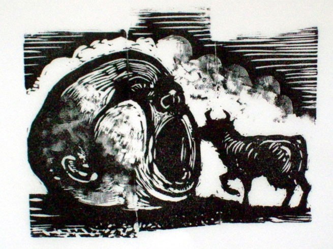 Tall Tale<br/>wood engraving,2014<br/>4" x 3"<br/>