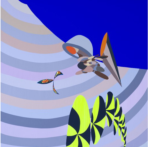 Flying compositions in reference to Deep Ultramarine Blue II , 2010<br/>Acrylic and Hand Made Acrylic with Lascaux Pigment on canvas<br/>100 x 100 cm<br/>