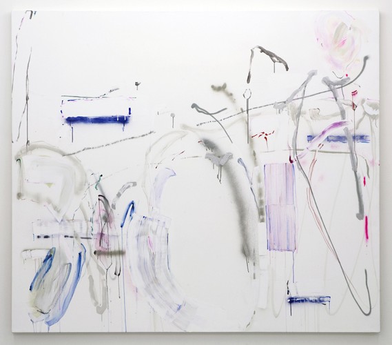 Simone Lanzenstiel, O.T. (Nr. 45), 2010<br/>Acrylic and enamel spray on cotton<br/>200 cm x 230 cm<br/>