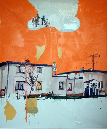 Cement Garden, 2010, Household gloss paint/mix media on canvas 182x152cm <br/>